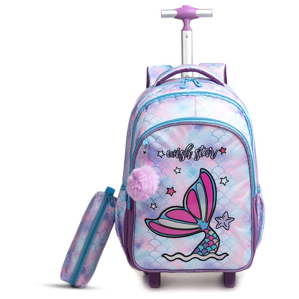 Eazy Kids - Personalized Trolley School Bag With Lunch Bag and Pencil Case - Mermaid - 3 Pcs