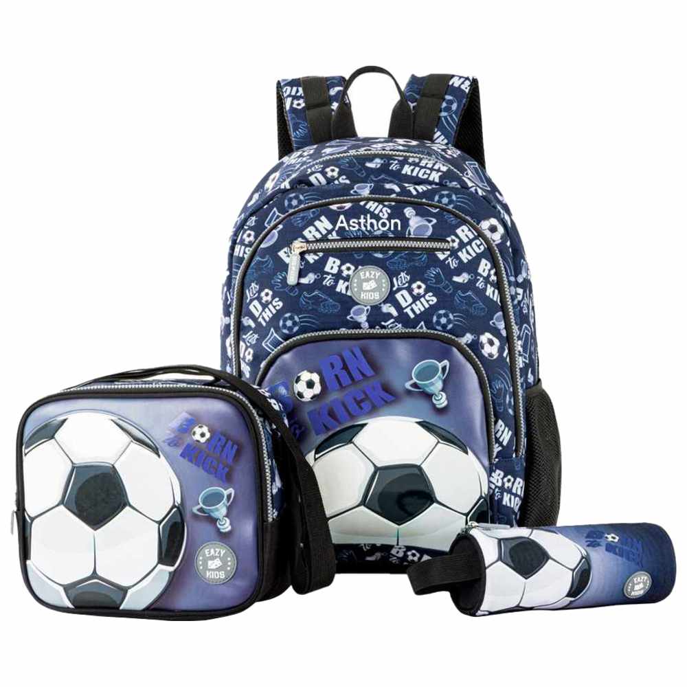 Eazy Kids - Personalized Backpack with Lunch Bag And Pencil Case - Football