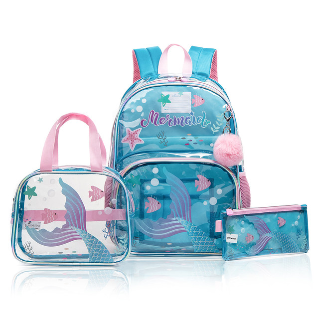 Eazy Kids - School Bag Combo Mermaid - Set of 3 - Blue - 17-Inch/43.5cm