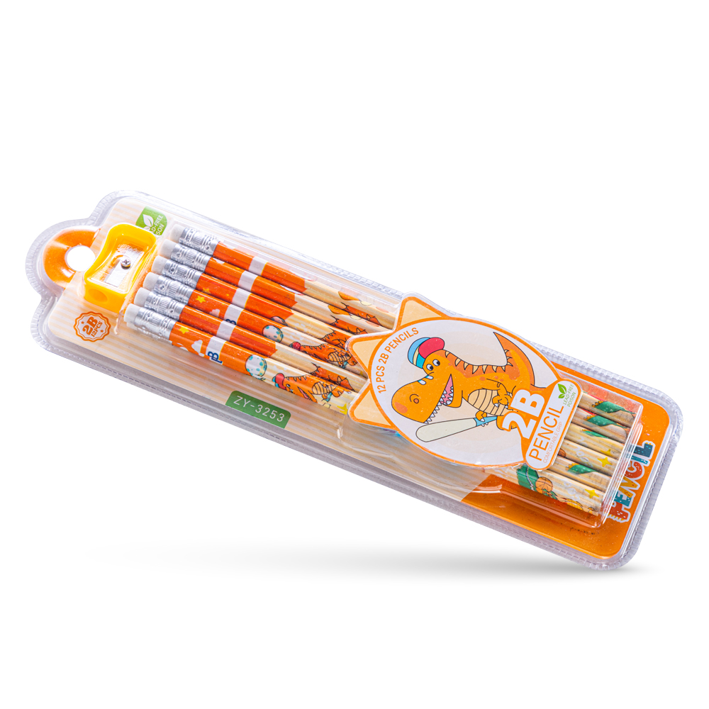 Eazy Kids - 2B Pencils with Eraser & Sharpener 12pc Set - Orange