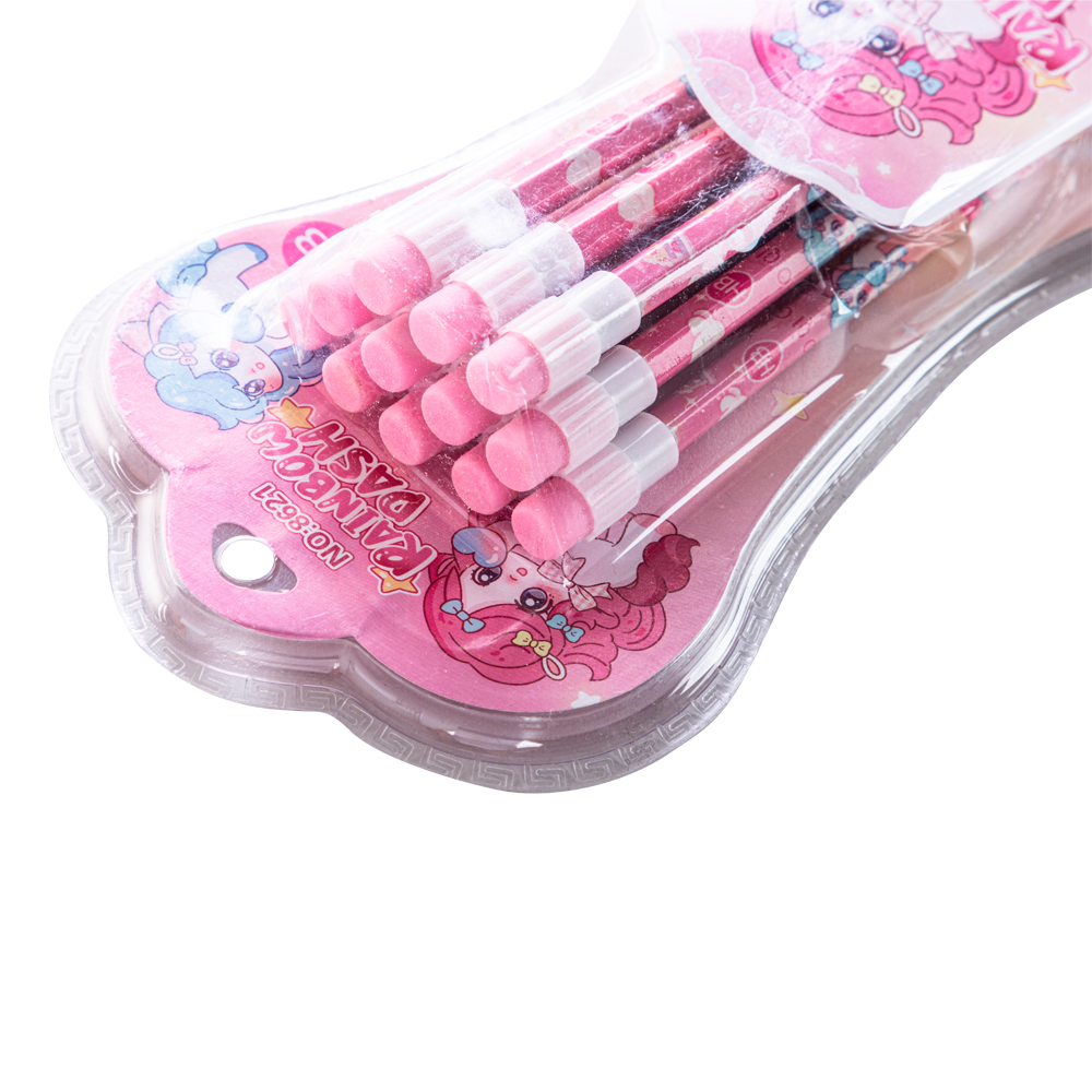 Eazy Kids - HB Pencil with Eraser & Grip 12pc Set - Pink