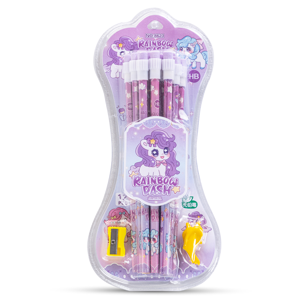 Eazy Kids - HB Pencil With Eraser & Grip 12pc Set - Purple