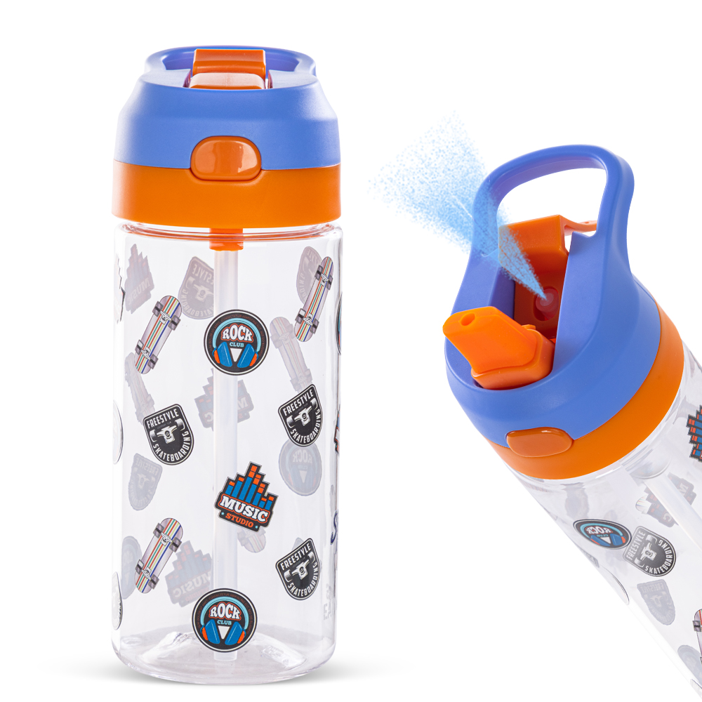 Eazy Kids - Skater Tritan Water Bottle with Spray 500ml - Blue/Orange