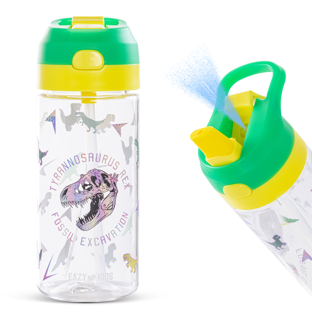 Eazy Kids - Dinosaur Tritan Water Bottle with Spray 500ml - Green/Yellow