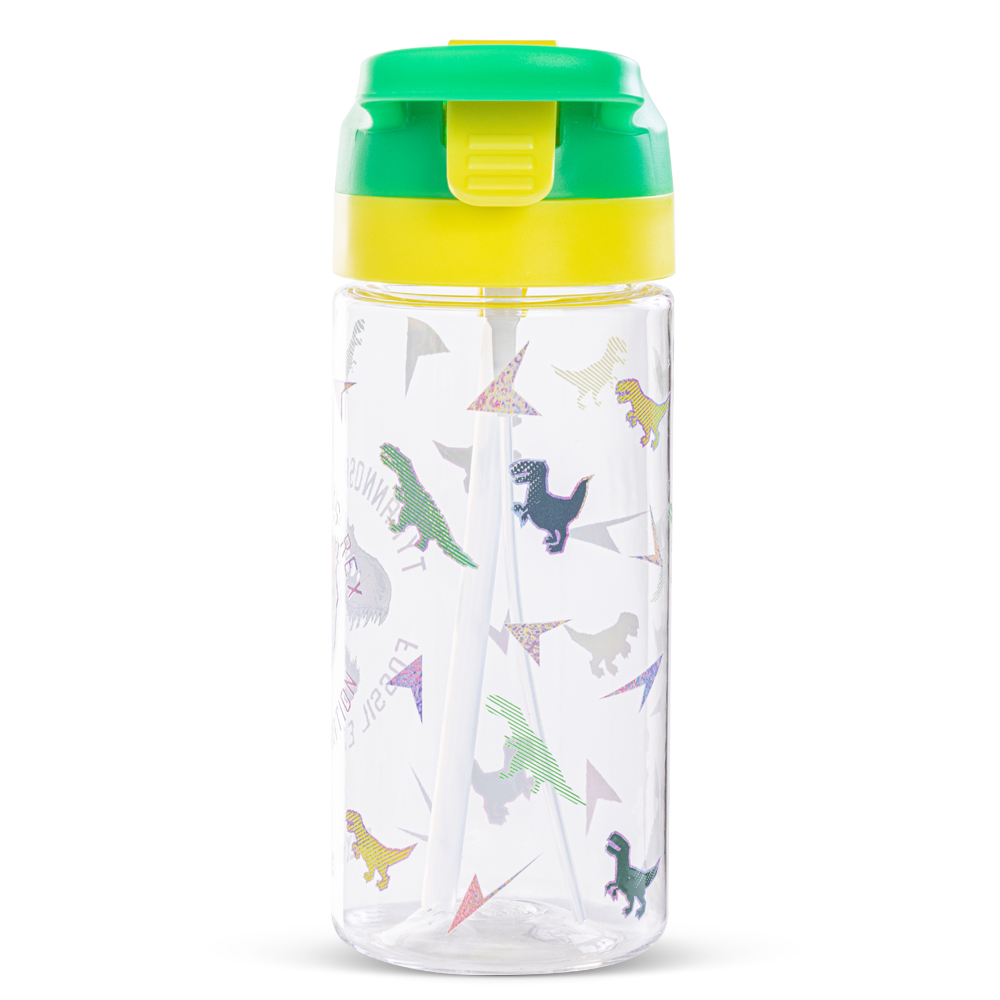 Eazy Kids - Dinosaur Tritan Water Bottle with Spray 500ml - Green/Yellow
