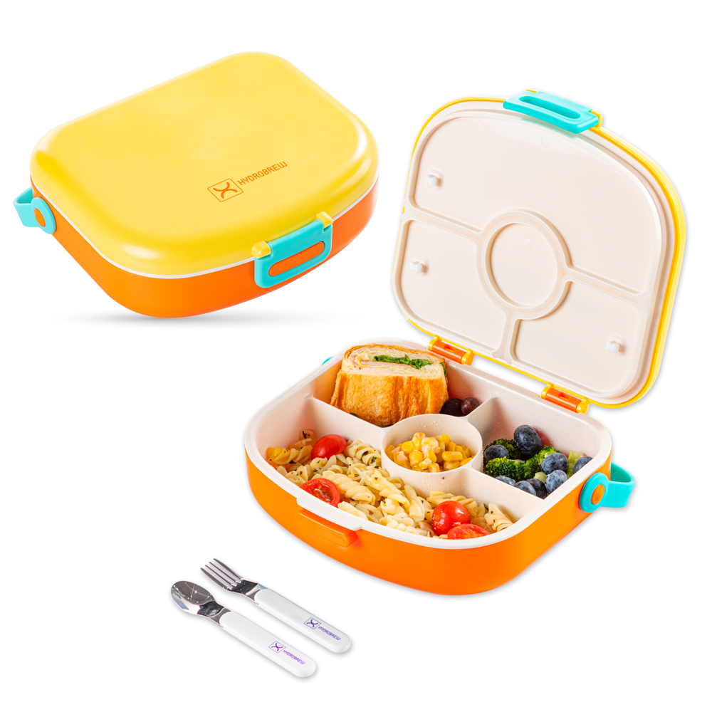 Hydrobrew - 4 Compartment Bento Lunch Box With Spoon & Fork Set - Amber