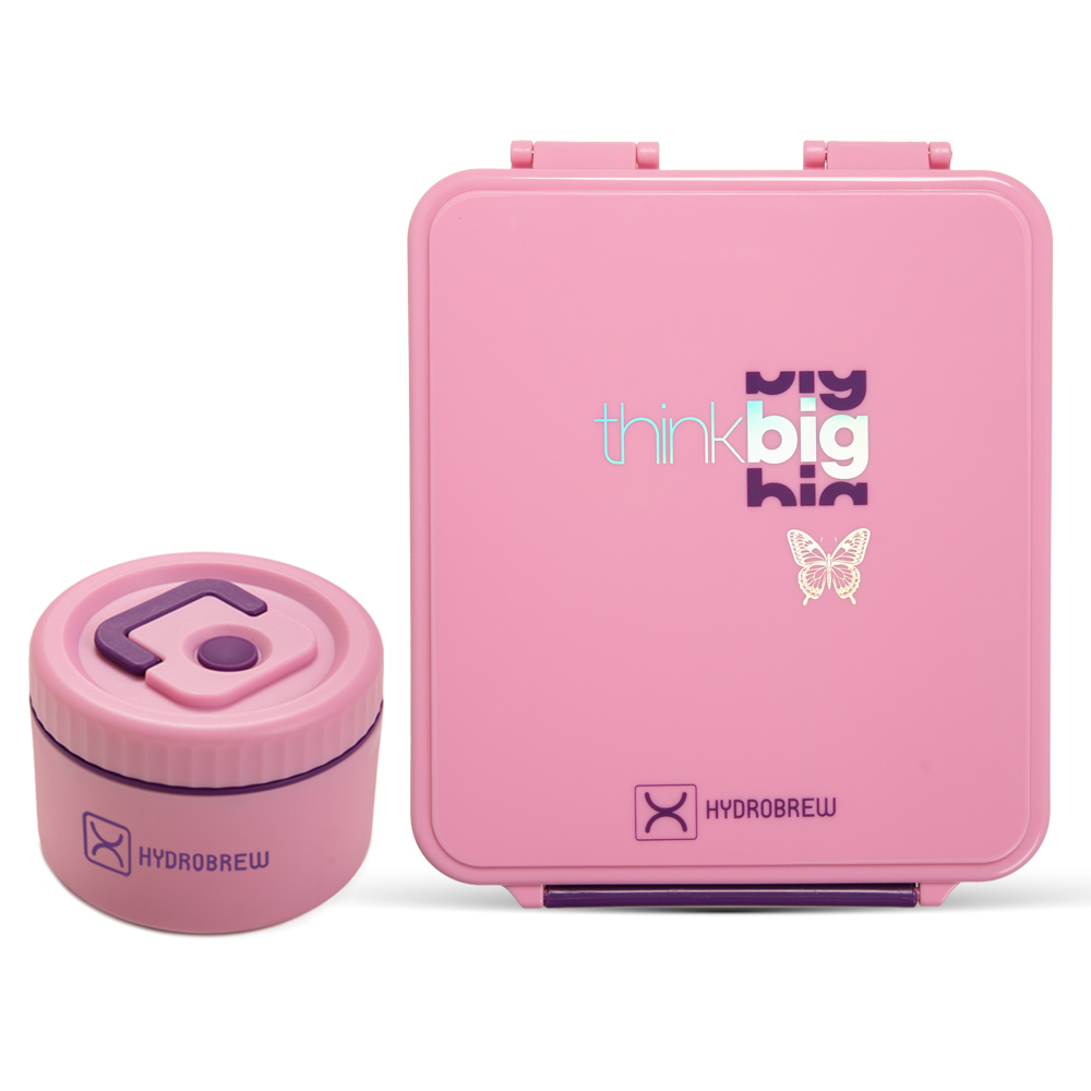 Hydrobrew - 3 Compartment Bento Lunch Box & Food Jar Set - Think Big - 2 Pcs