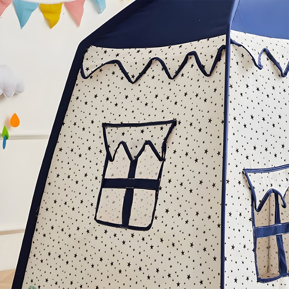 Little Story - Foldable Teepee Playpen Canvas Tent Hut Play House - Blue/White