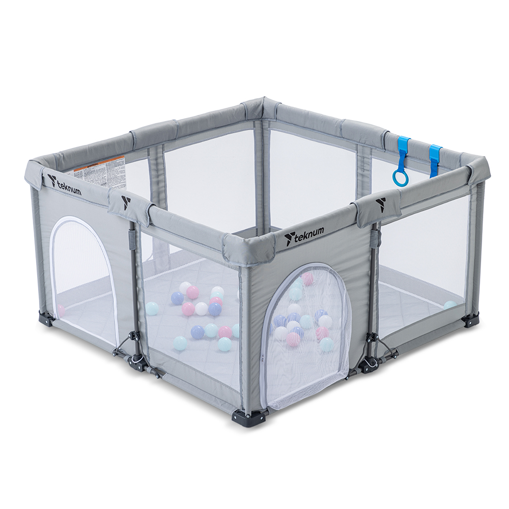 Teknum - One Minute Fold & Unfold Playpen With Mattress & Balls - Grey