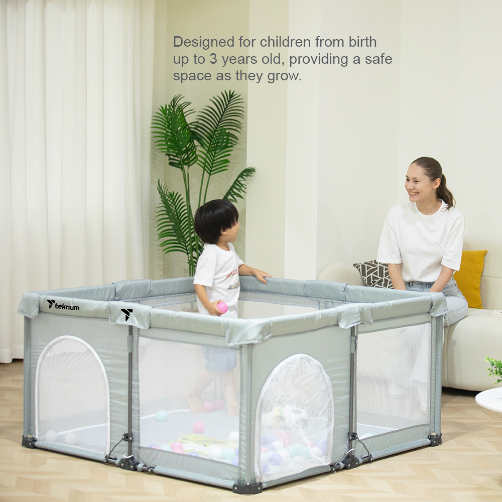 Teknum - One Minute Fold & Unfold Playpen With Mattress & Balls - Grey
