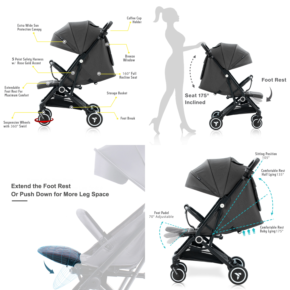 Teknum - Travel Cabin Stroller With Cup Holder - Slate Grey