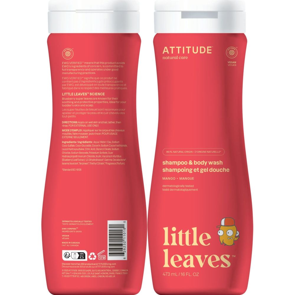 Attitude Kids Little Leaves 2-In-1 Shampoo And Body Wash - Mango - 473 ml