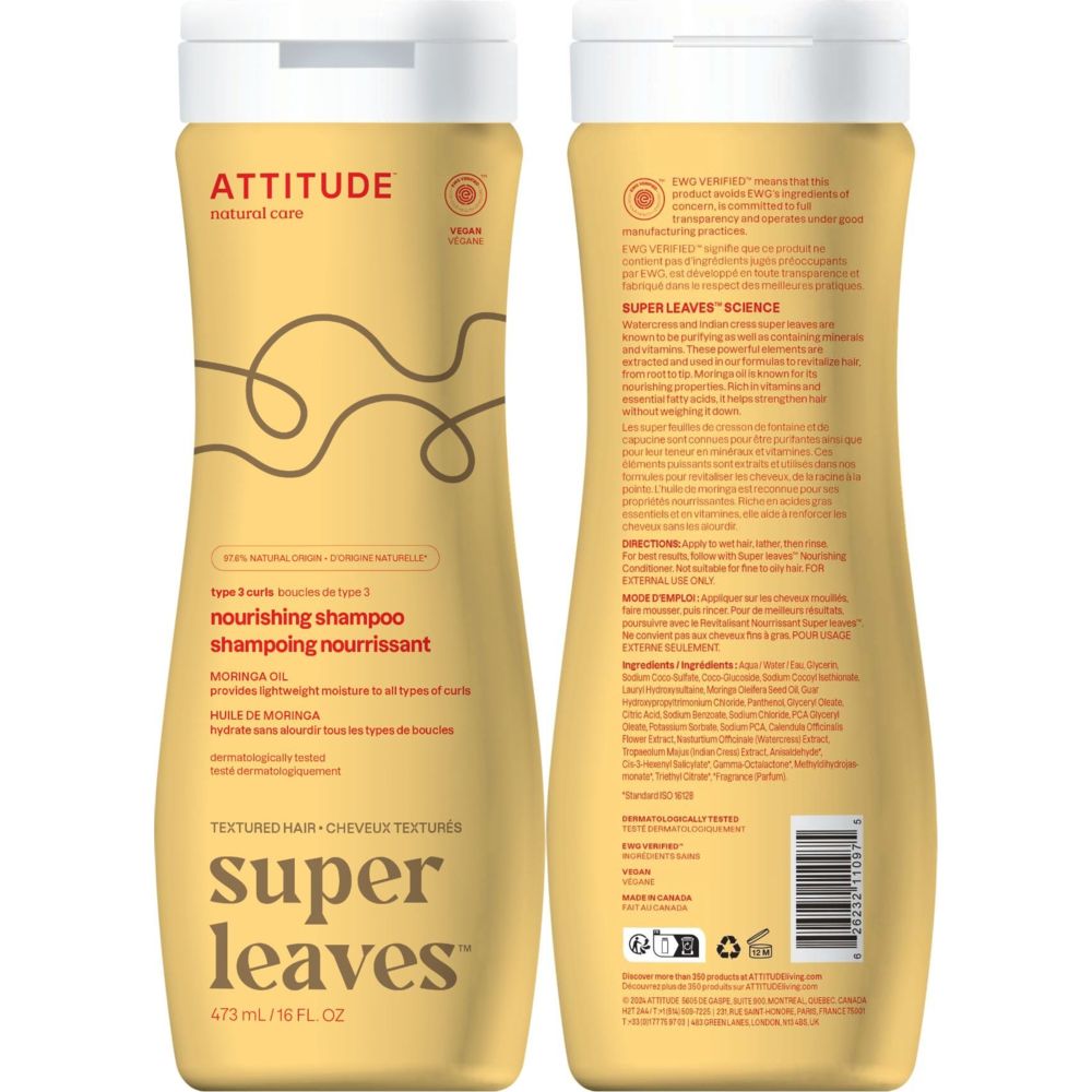 Attitude Super Leaves Nourishing Shampoo - Moringa Oil - 473 ml