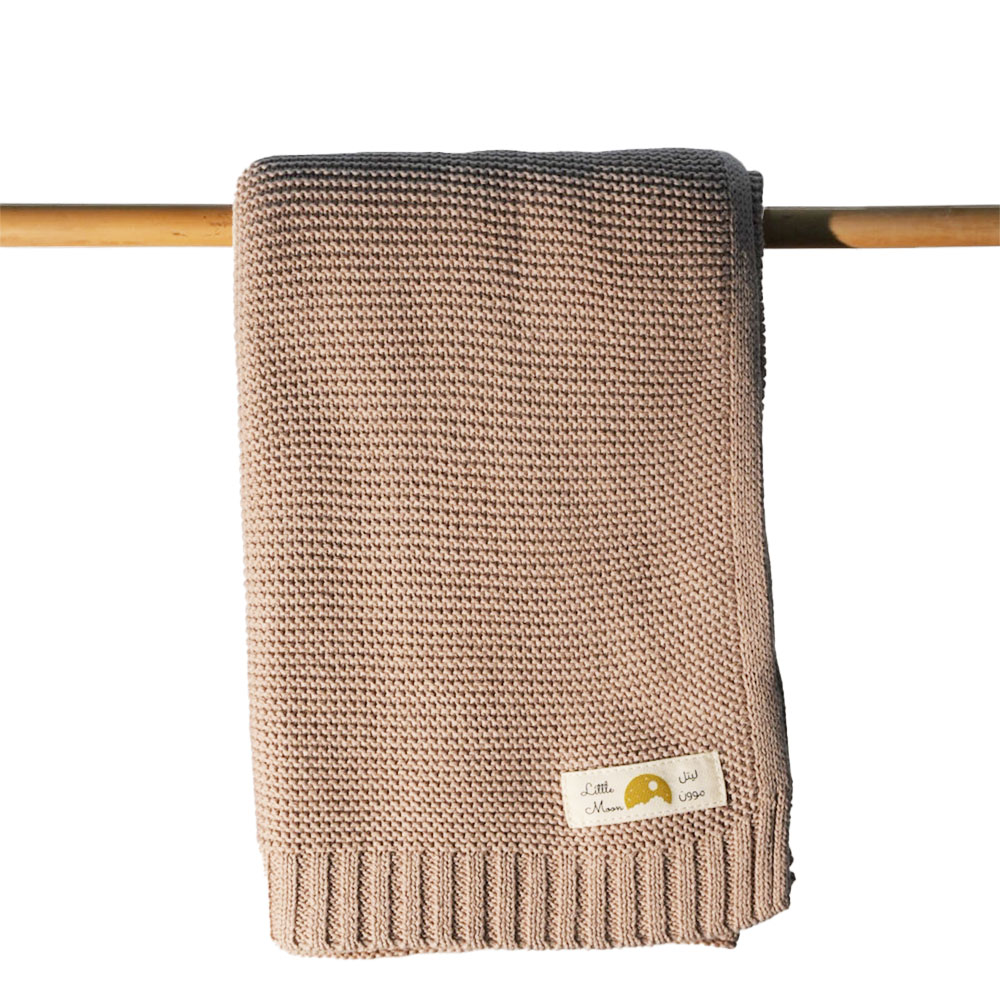 Little Moon - Knitted Baby Blanket - Light Brown