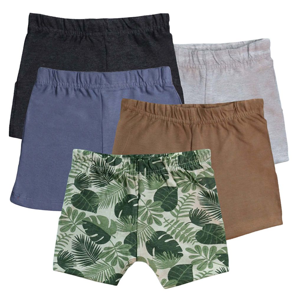 لؤي - شورت قطني أزرق - بني - أسود - رمادي - مشجر - طقم 5 قطع