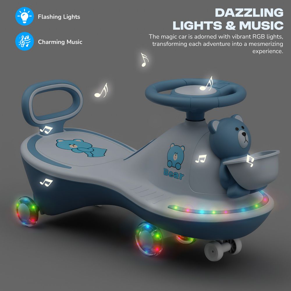 Baybee - Kids' Bear Themed Ride-On Magic Swing Car - Multicolor