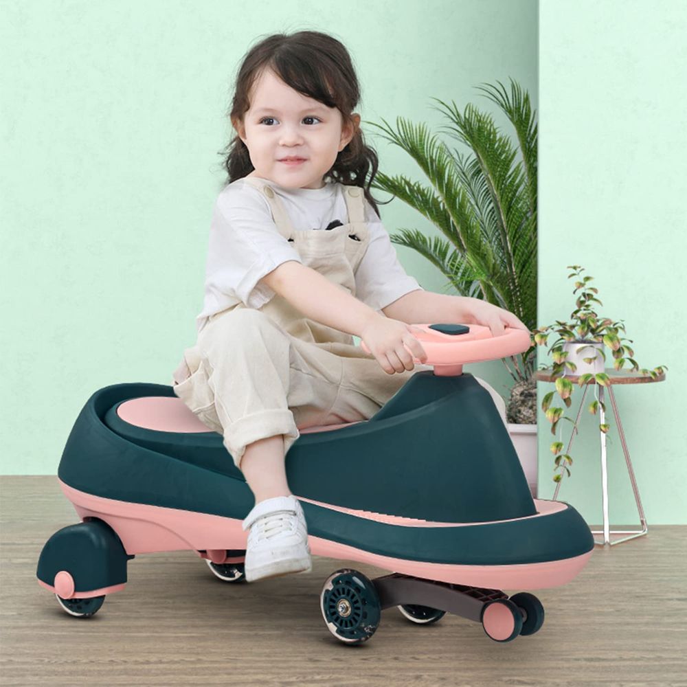Baybee - Misura Manual Ride-On Swing Car - Green/Pink