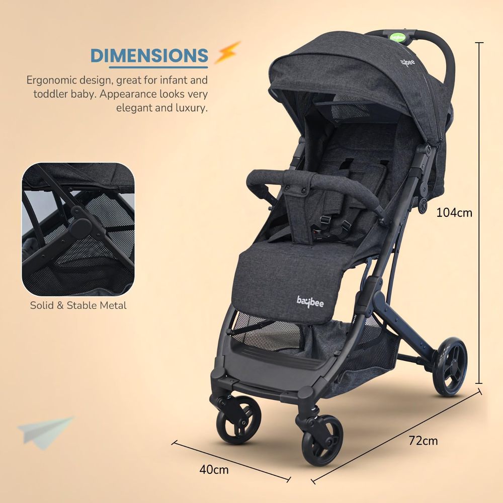 baybee - Foldable Lightweight Travel Baby Stroller With Metal Frame - Black