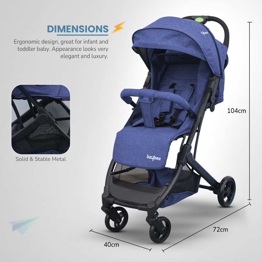 baybee - Foldable Lightweight Travel Baby Stroller With Metal Frame - Blue