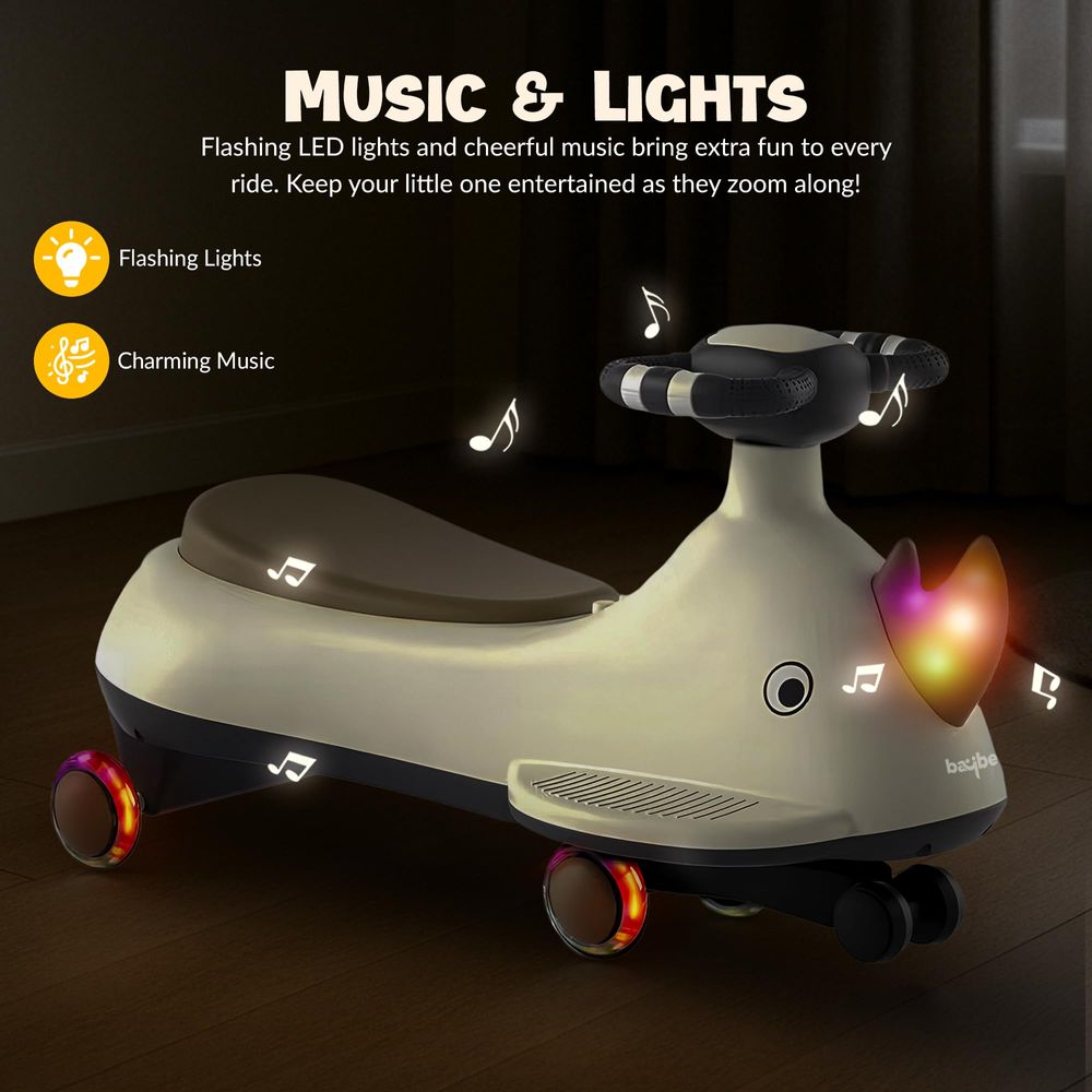 Baybee - Kids' Dino Ride-On Swing Car With LED Wheels - Multicolor