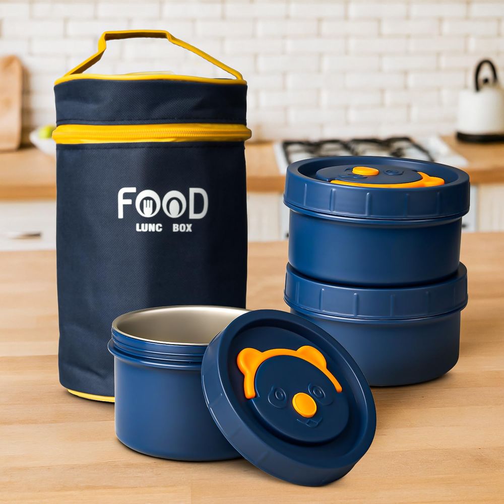 بايبي - صندوق طعام ترمس من الستانلس ستيل مع شنطة - عدد 4 - 1.4 لتر