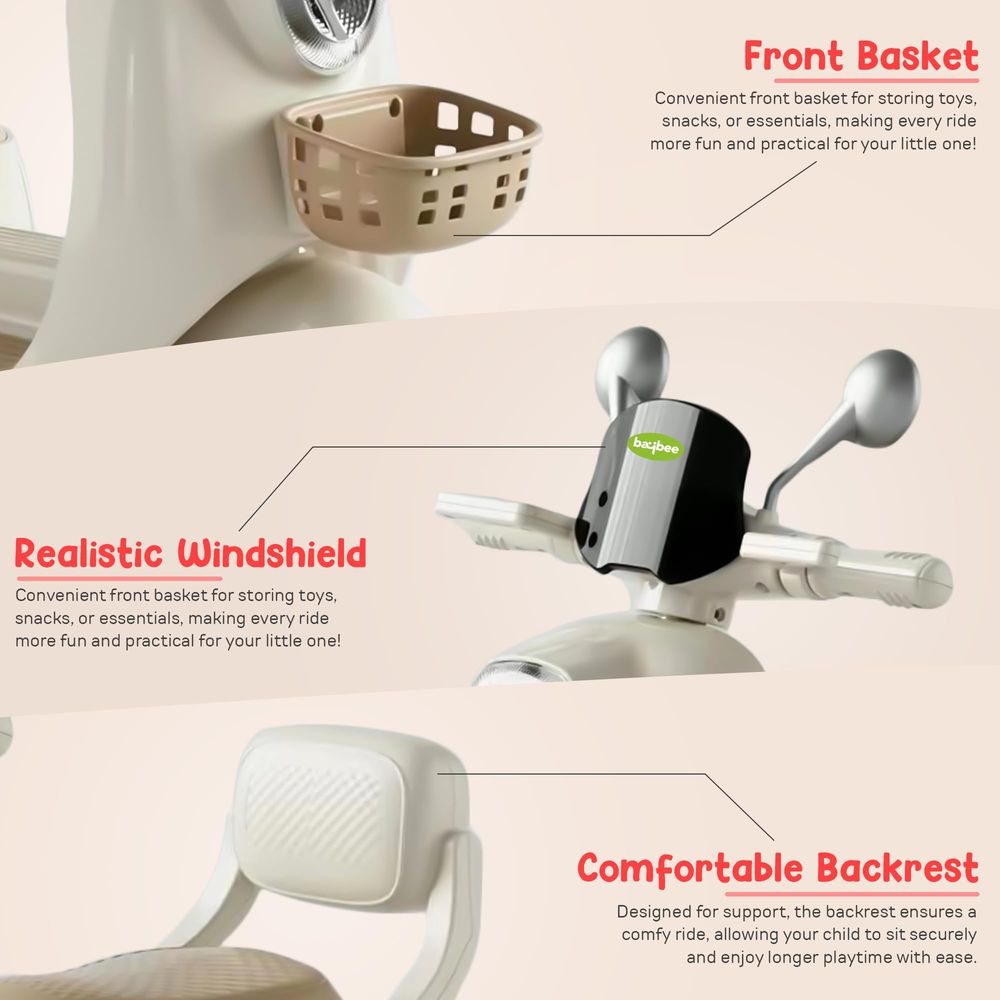 Baybee - Lola Kids Electric Ride-On Scooter - White