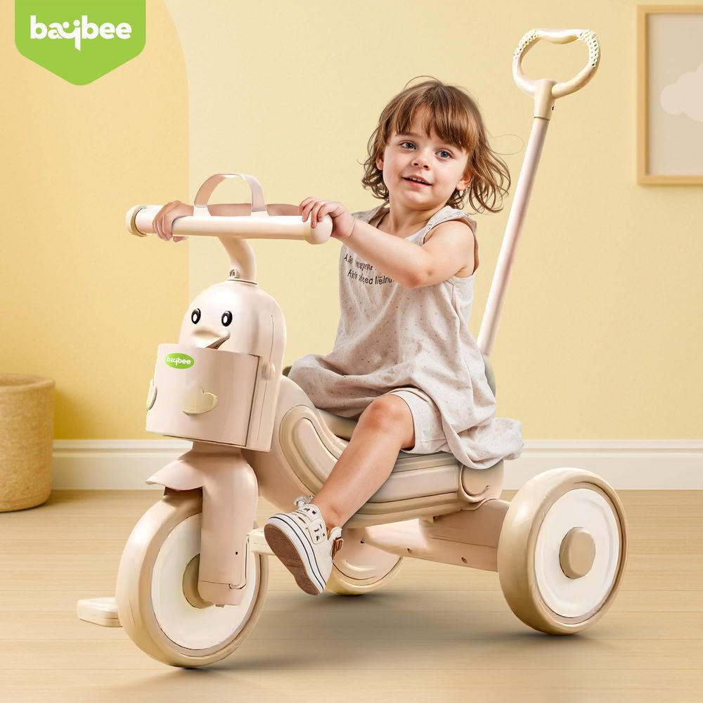 Baybee - Kids' 2-In-1 Duck Tricycle With Push Handle - Beige