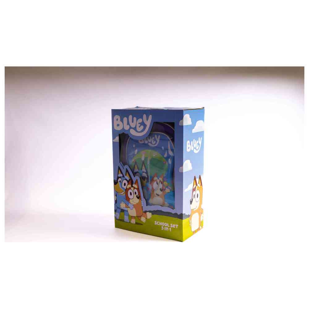 بلوي - مجموعة شنطة عربة مقاس 16 إنش مع شنطة غداء، ومقلمة، وزمزمية مياه، وصندوق غداء - أزرق