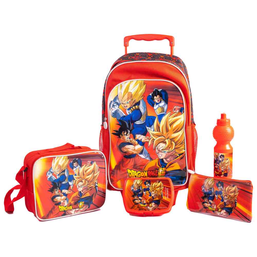 دراغون بول - مجموعة مدرسية من 5 قطع مع شنطة بعجلات مقاس 18 إنش
