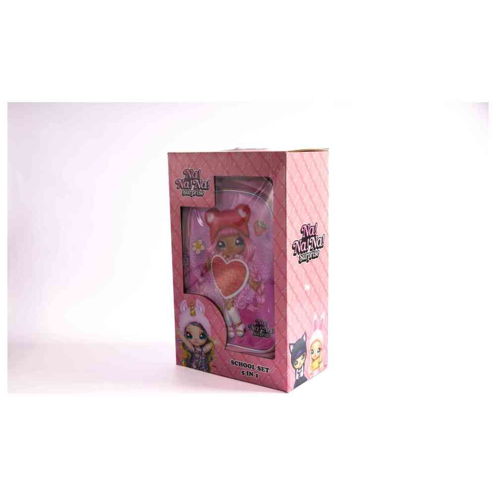 نانا - مجموعة شنطة عربة مقاس 18 إنش مع شنطة غداء، ومقلمة، وزمزمية مياه، وصندوق غداء - متعددة الألوان