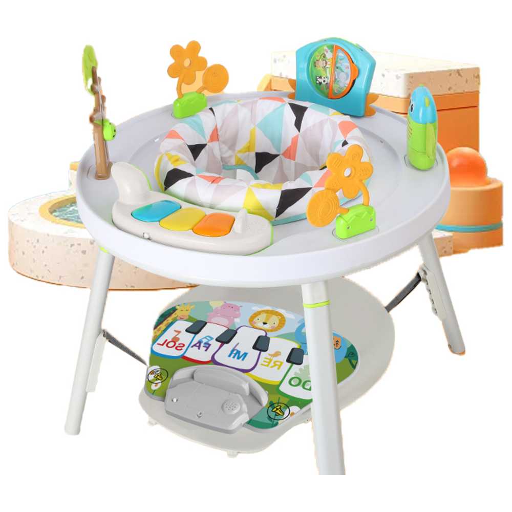 كيكيبي - كرسي قفز سعيد ٣ في ١ مع قاعدة ارتداد على شكل قوس وممتص صدمات - رمادي