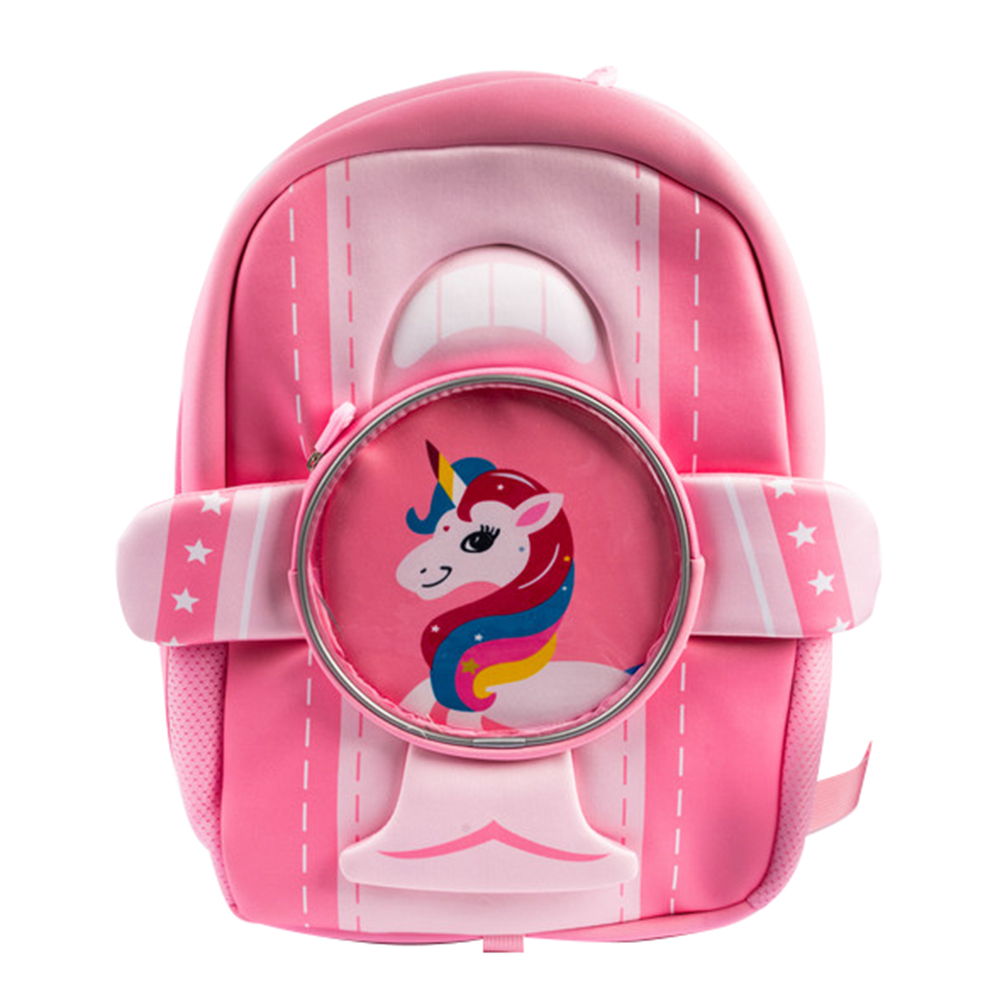 كوكوبي - شنطة ظهر بطباعة يونيكورن على شكل طائرة - زهري - 2.76 إنش