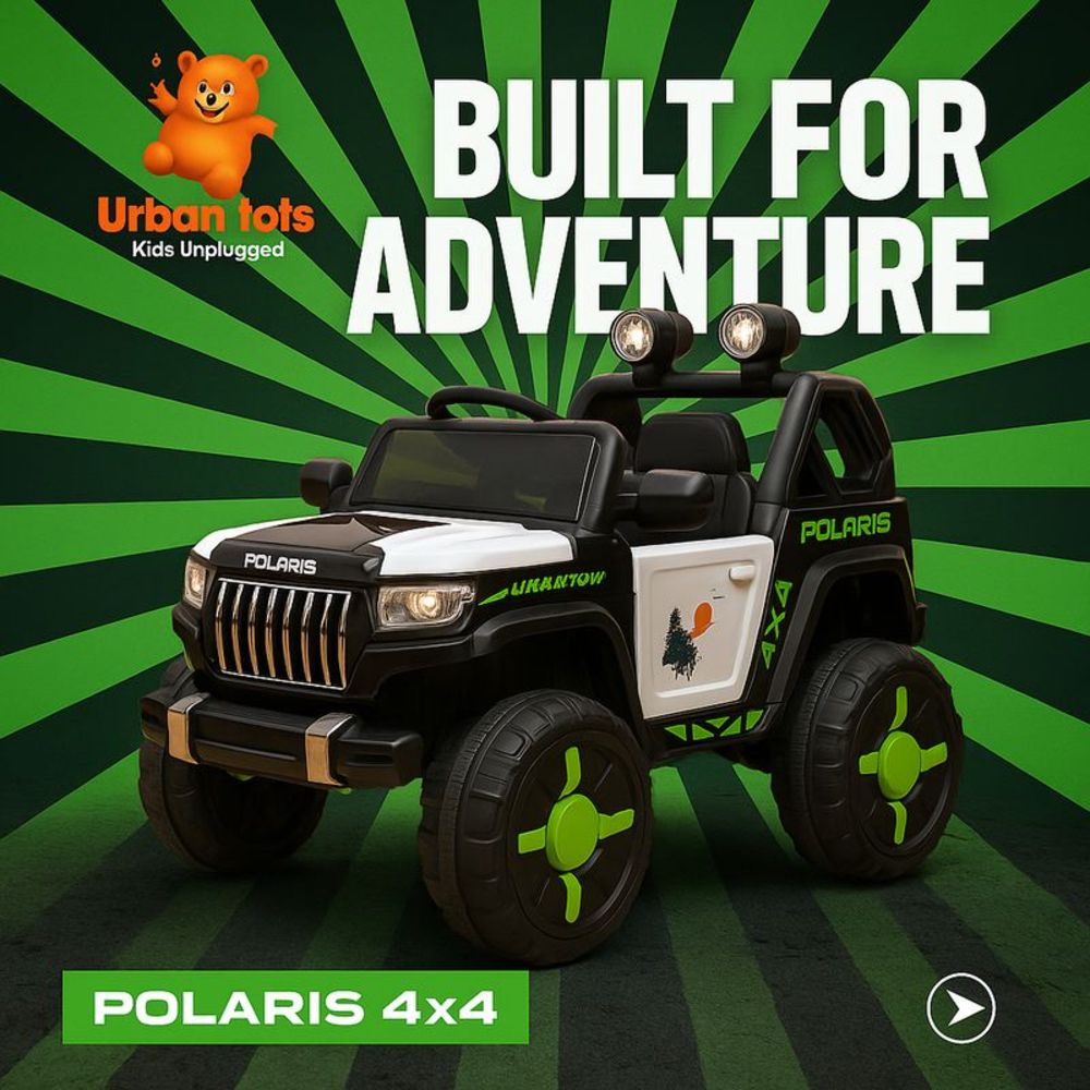 سيارة جيب كهربائية للأطفال من أوربان توتس - بولاريس مونستر - أسود/أبيض - 12 فولت
