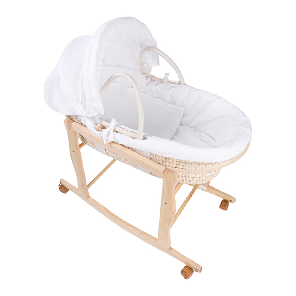 كيكي بيبي - سلة موسى خشبية مع قاعدة وعجلات - خشب