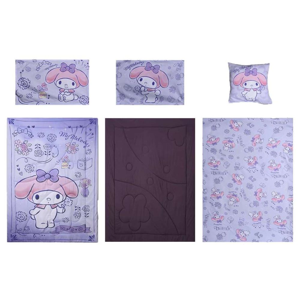 طقم لحاف ماي ميلودي ٥ في ١ - مصنوع من ألياف دقيقة مصقولة، غلاف بوليستر - بنفسجي