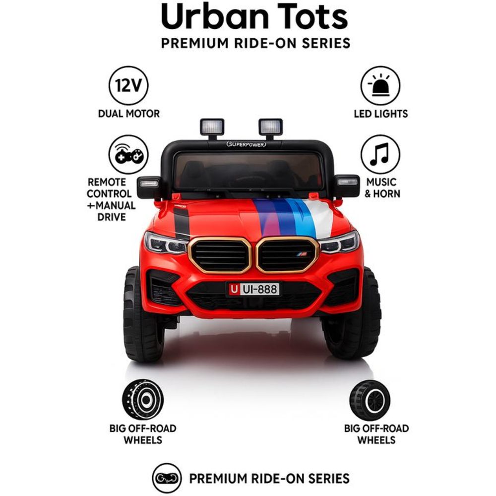 سيارة جيب رياضية كهربائية للأطفال من أوربان توتس - UT-888 - أحمر - 12 فولت