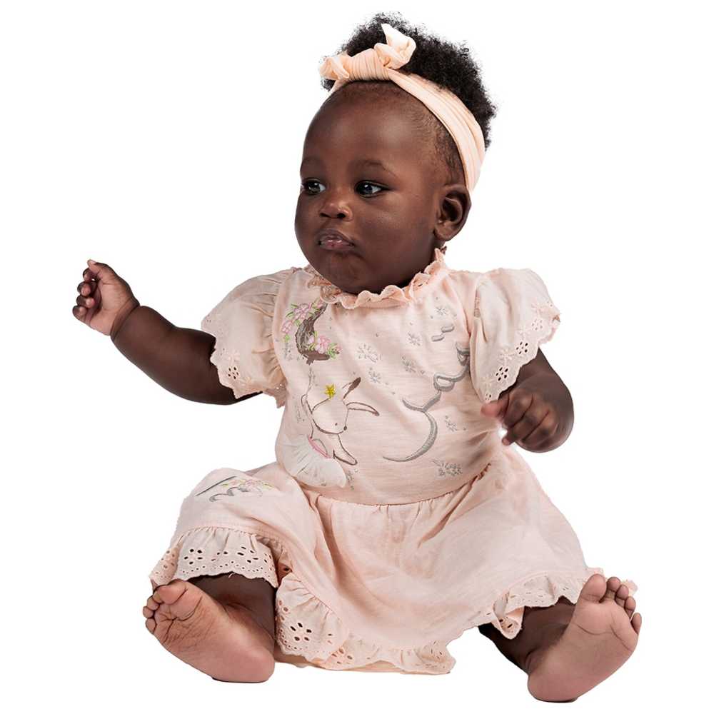 عين غين-  طقم مكون من قطعتين - فستان للبنات الصغار مع سروال داخلي - وردي