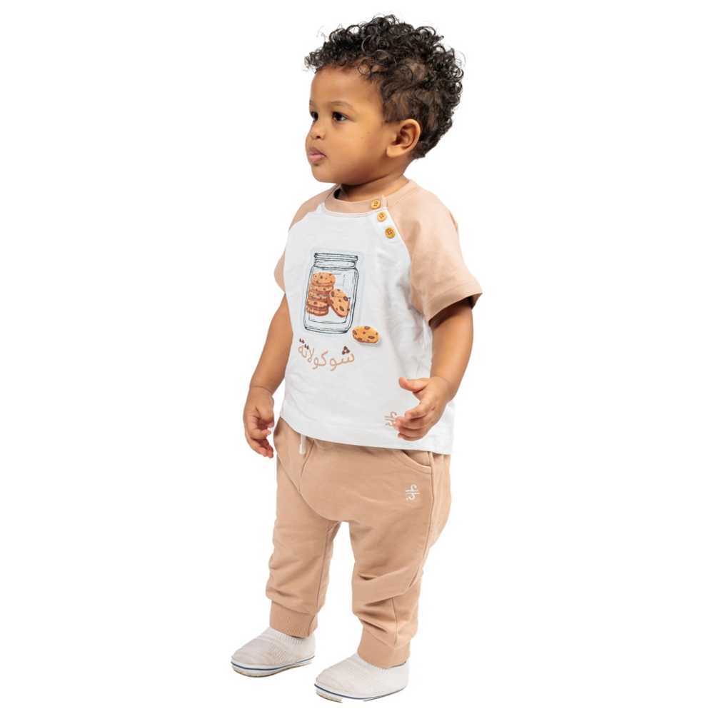 عين غين-  بنطلون رياضي سادة للأولاد الصغار - بني