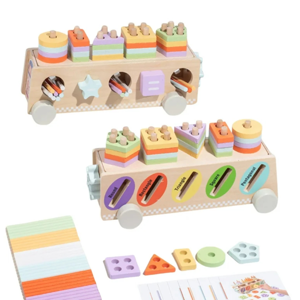 فاكتوري برايس - لعبة فرز أشكال مونتيسوري خشبية متعددة الوظائف مع أعواد ملونة