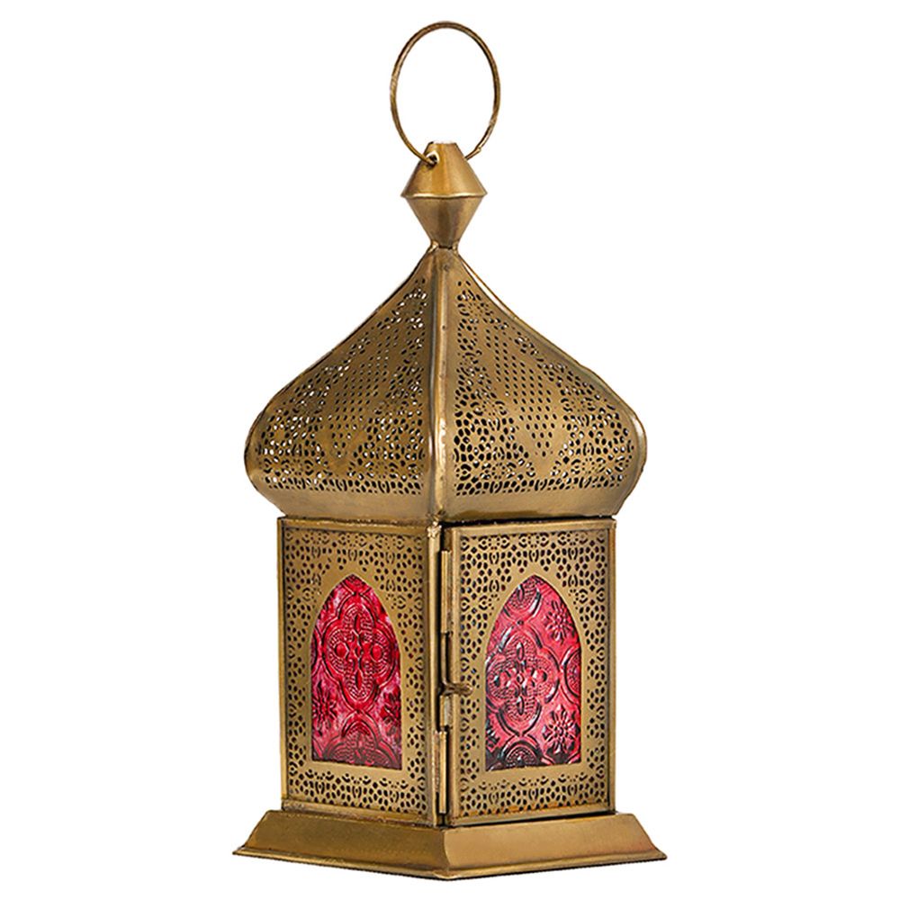 هلالفل - فانوس عتيق من النحاس - ]دمشق - زجاج أحمر