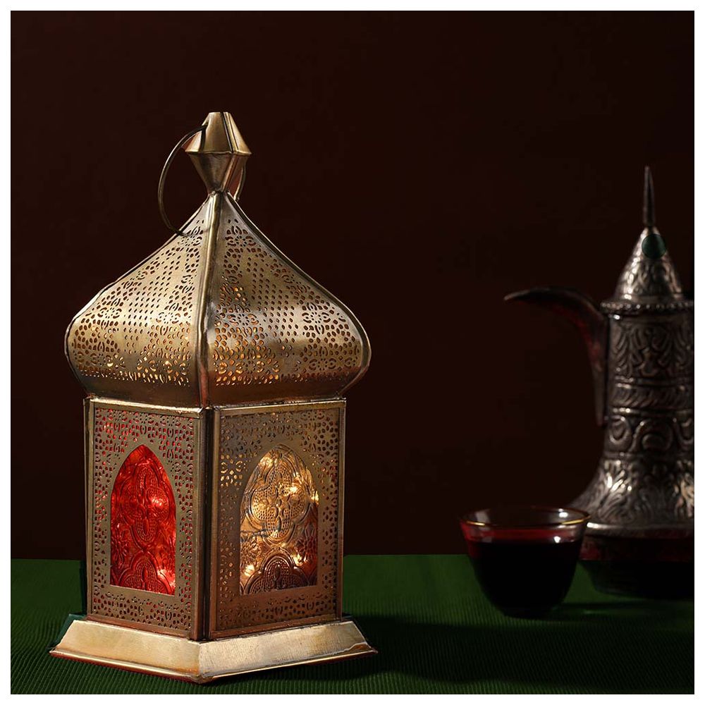 هلالفل - فانوس عتيق من النحاس - ]دمشق - زجاج أحمر