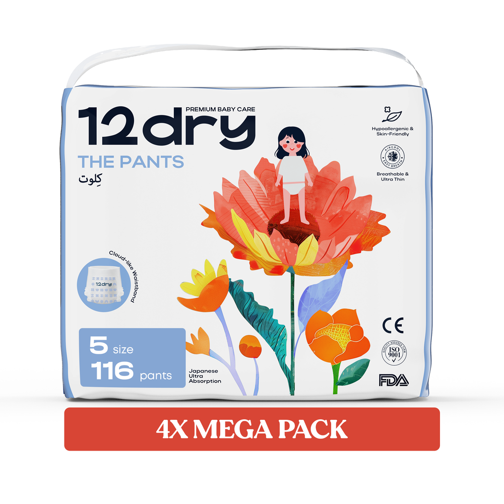12dry - Pants Premium Baby Care (Size 5, 12-17 kg,116 count) 100% Ultra-Absorbent Japanese Tech Dual-Layer Thin
