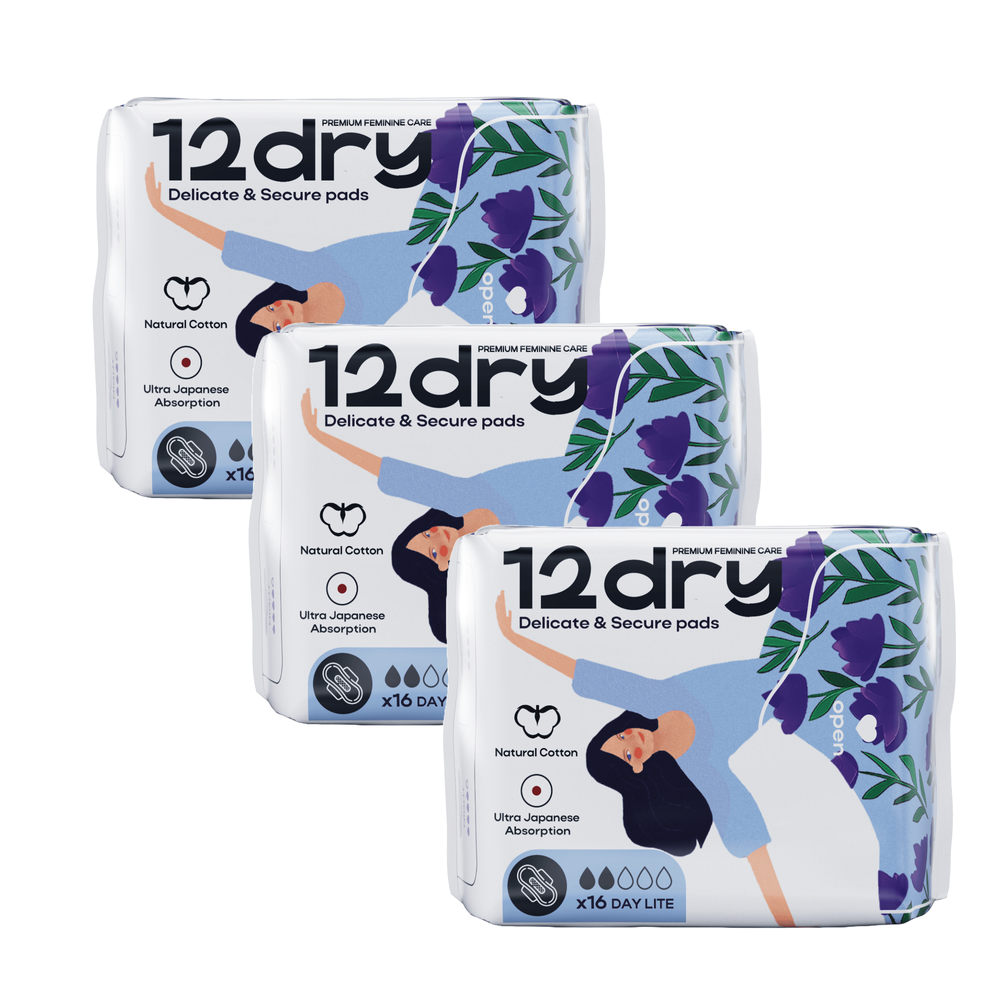 12dry - Ultra Thin Day Lite Pads - Pack of 3 - 48 pieces