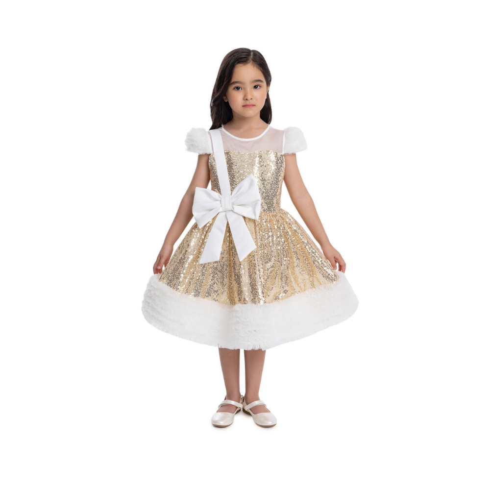 Via Bambino Girl's Sequin & Faux Fur Holiday Dress