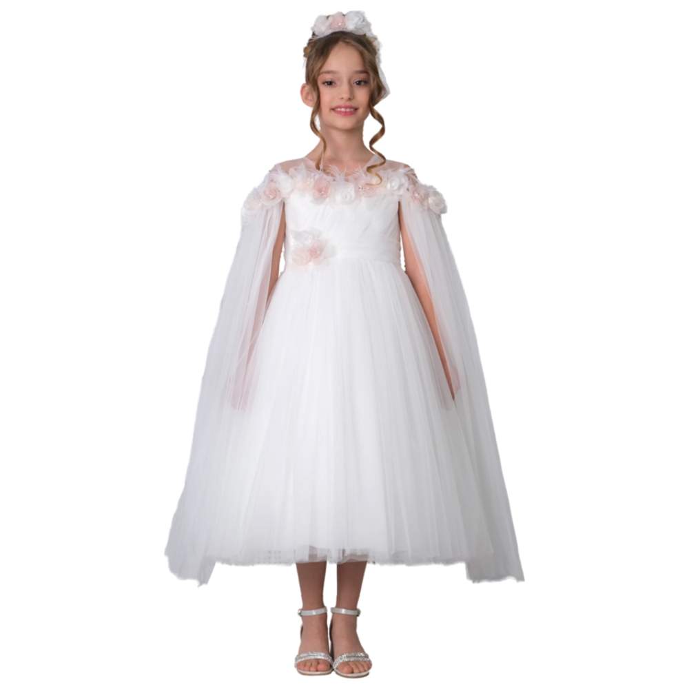 Via Bambino - 3158 Girl's Flower Dress - White