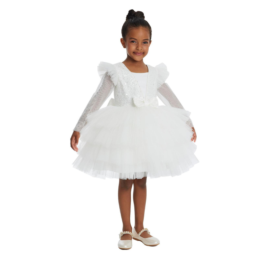 Via Bambino - Girl's Sequin Bolero Ruffle Dress