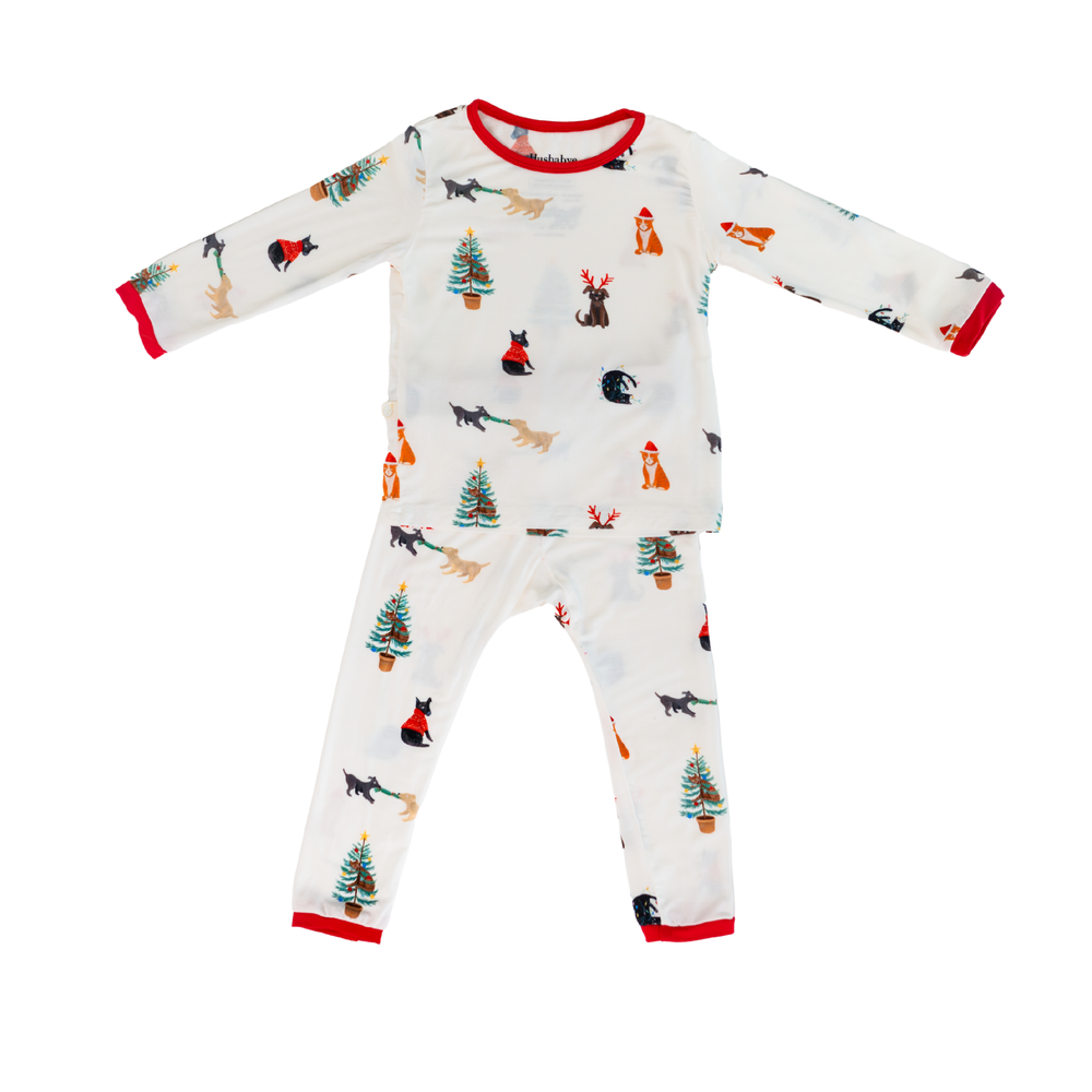 Hushabye 2pc-Set - Kids Christmas Santa Paws Printed Pyjama Set - White