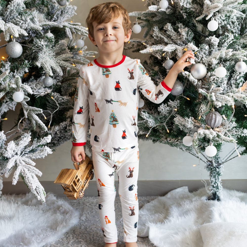 Hushabye 2pc-Set - Kids Christmas Santa Paws Printed Pyjama Set - White