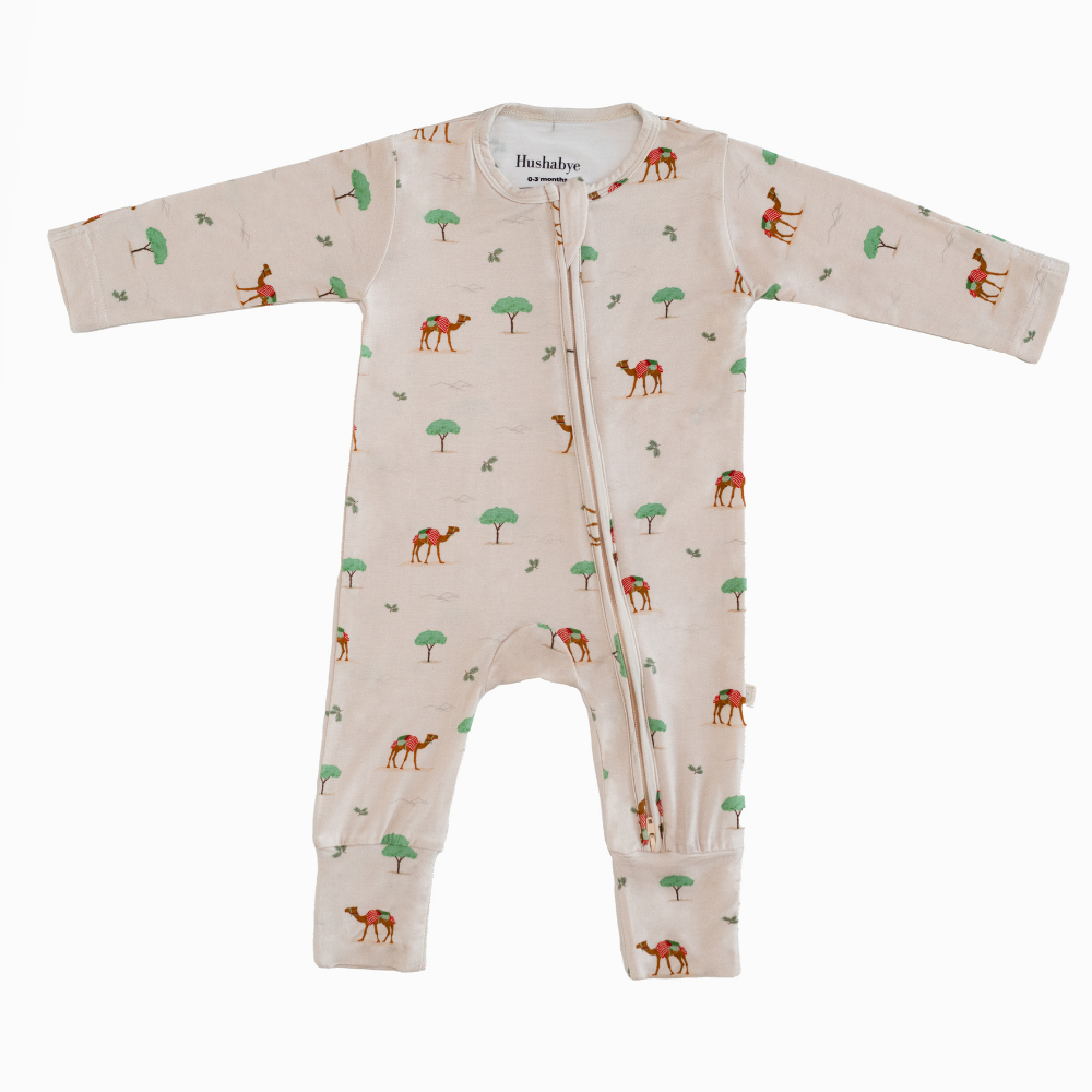 Hushabye - Organic Bamboo Camel Printed Zippered Sleepsuit - Beige