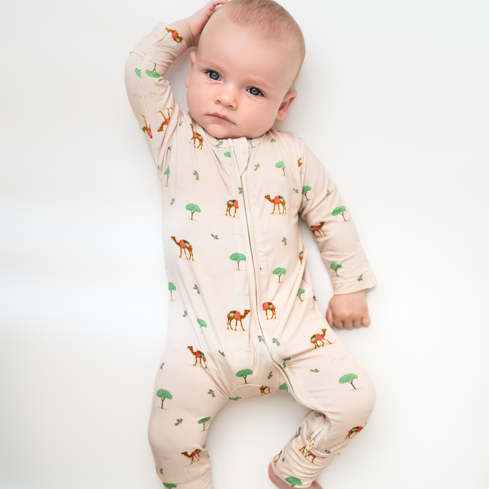 Hushabye - Organic Bamboo Camel Printed Zippered Sleepsuit - Beige